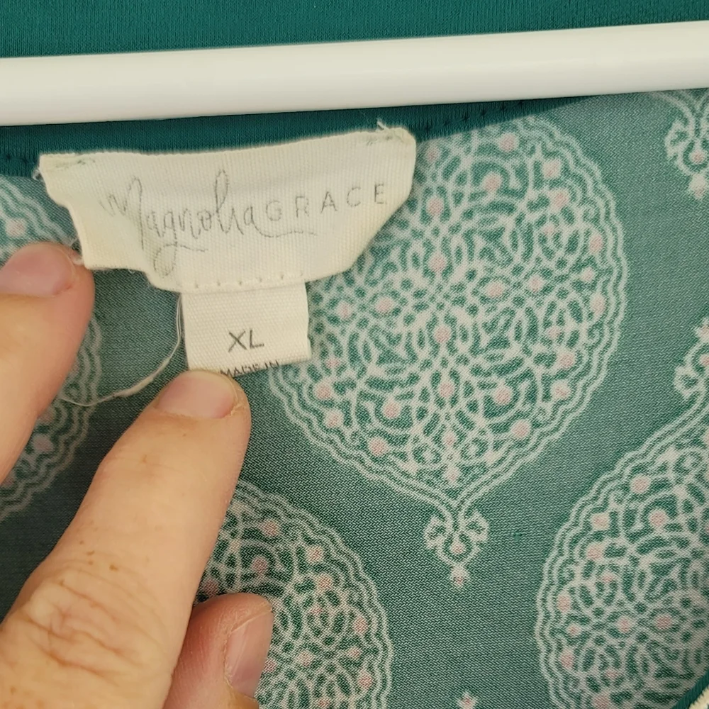 Magnolia Grace Women's Dress Sz. XL Green‎ Shift Sleeveless Embroidered V-Neck - Picture 2 of 5